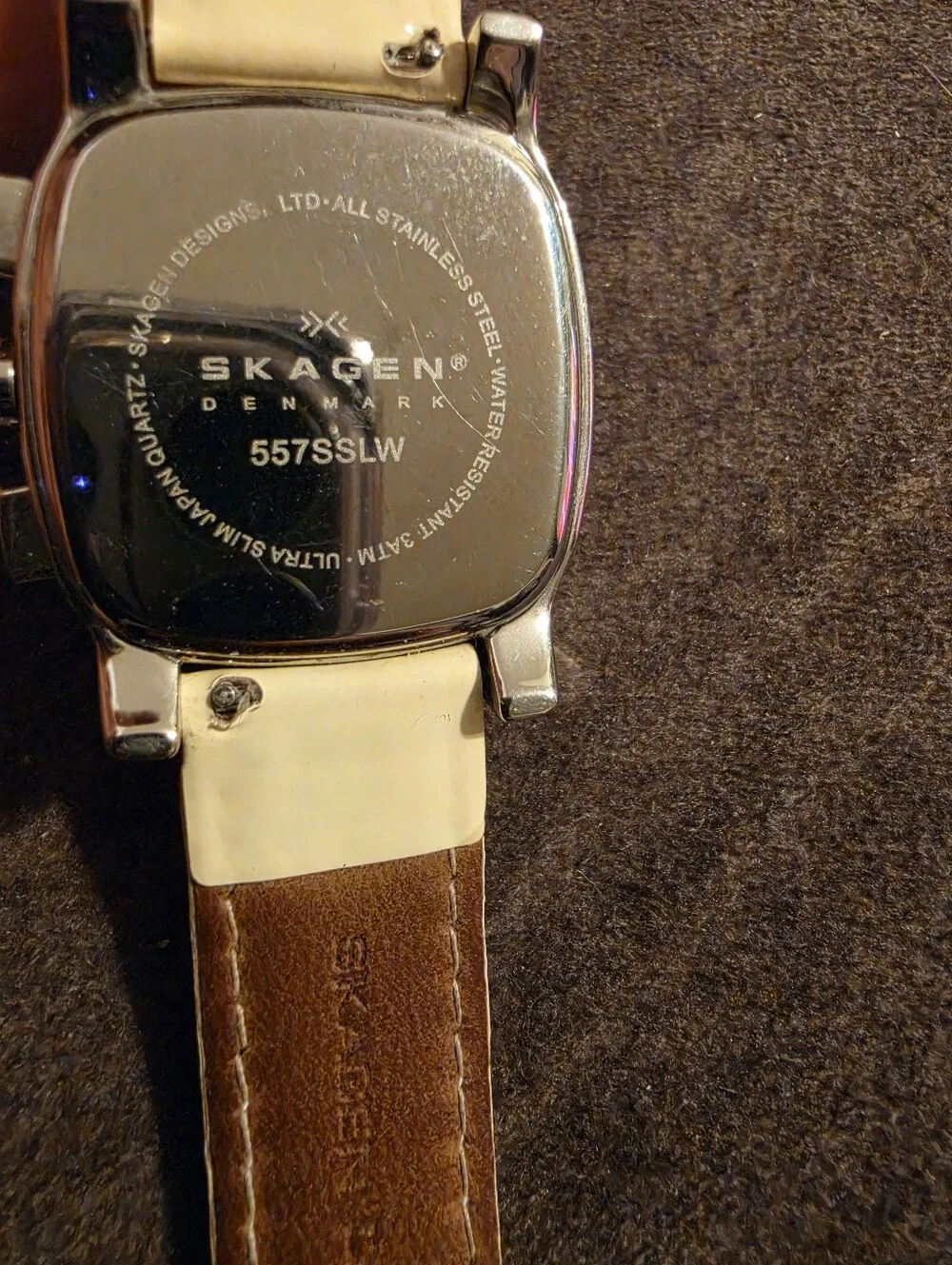 Skagen Cream Leather-Strap Square Chronograph Watch
